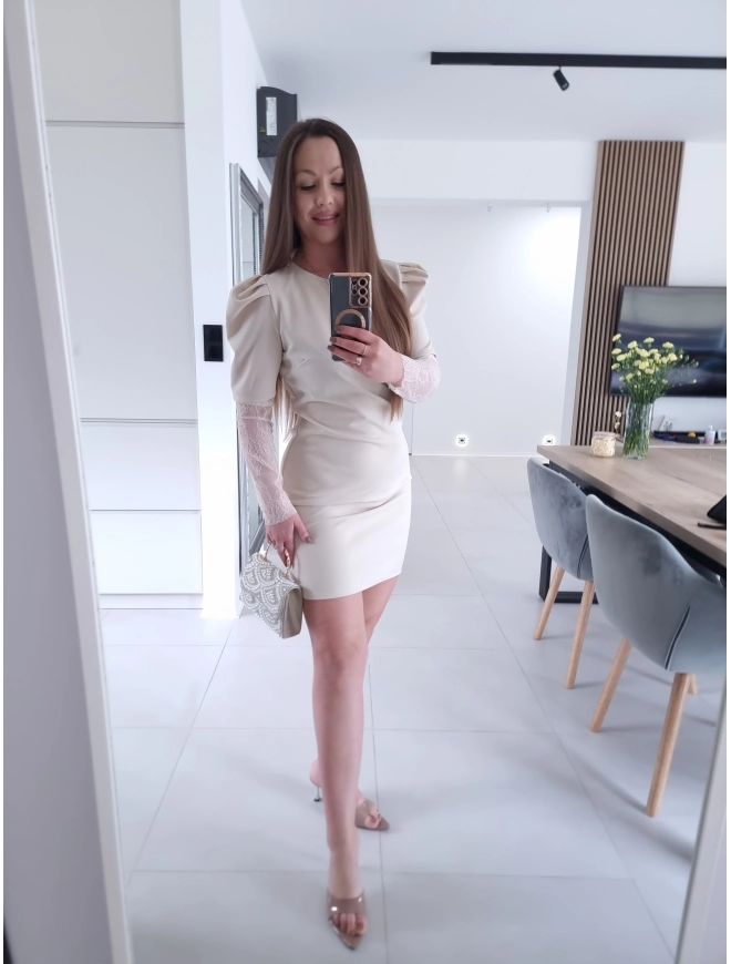 Sukienka IVONE koronka trapezowa S M L beż