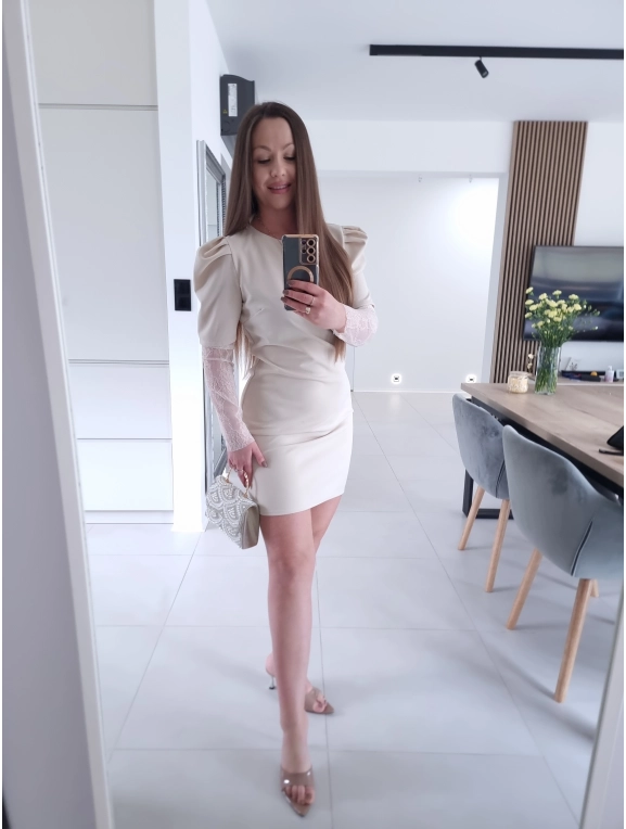 Sukienka IVONE koronka trapezowa S M L beż