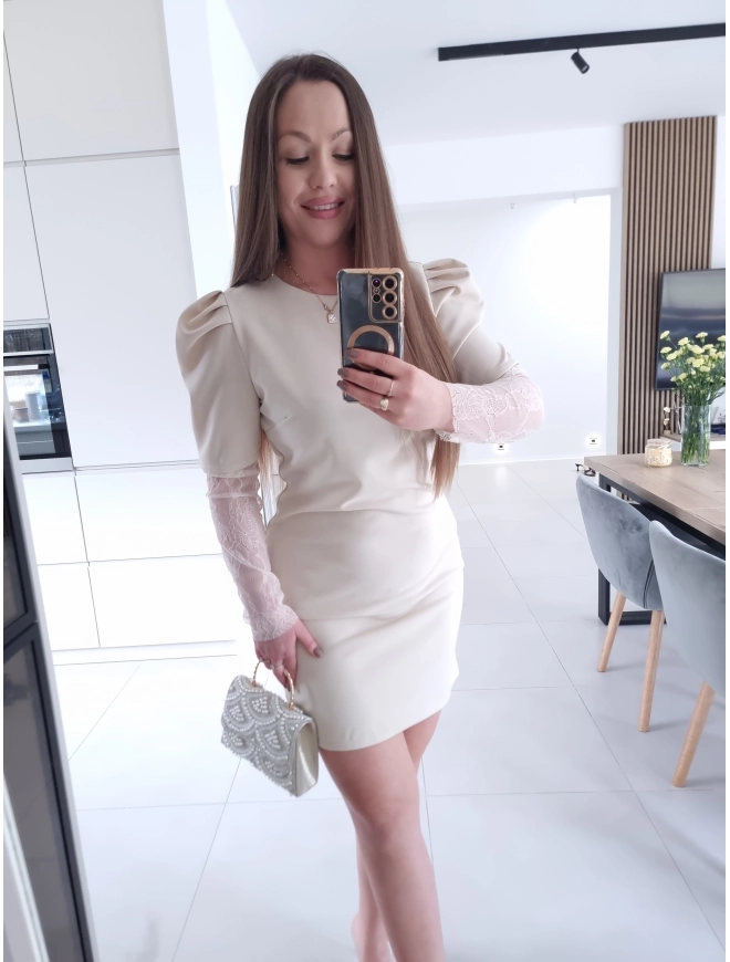 Sukienka IVONE koronka trapezowa S M L beż