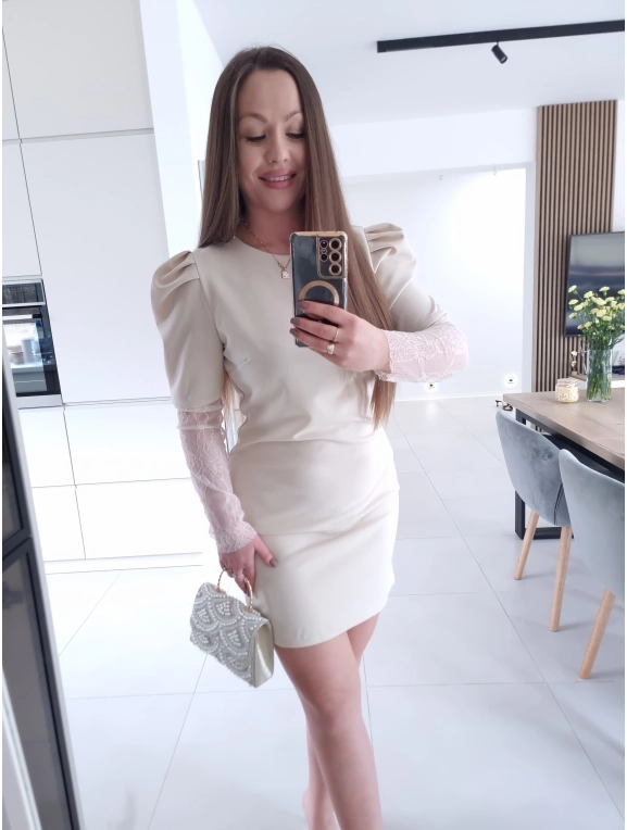 Sukienka IVONE koronka trapezowa S M L beż