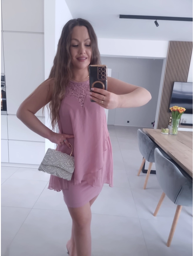 Sukienka BLANCA oversize mini elegancka róż