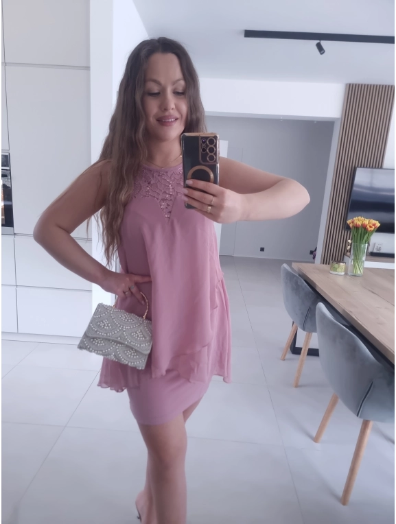 Sukienka BLANCA oversize mini elegancka róż