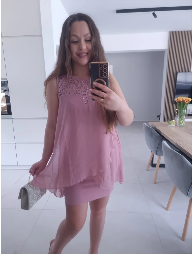 Sukienka BLANCA oversize mini elegancka róż