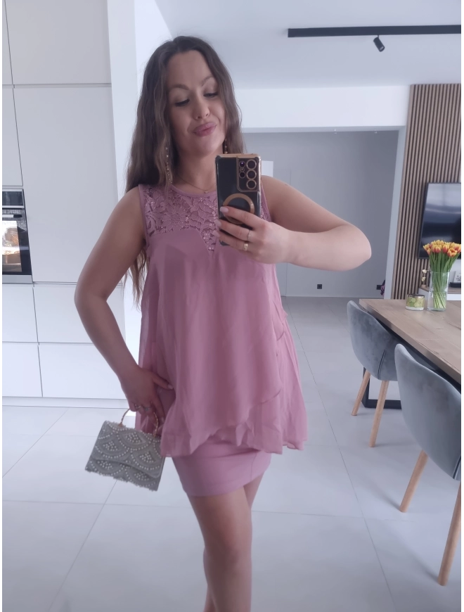 Sukienka BLANCA oversize mini elegancka róż