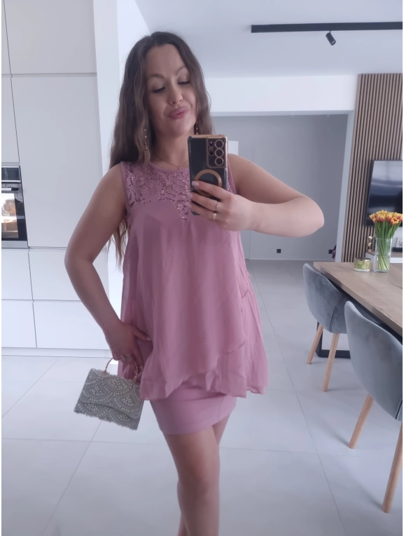 Sukienka BLANCA oversize mini elegancka róż