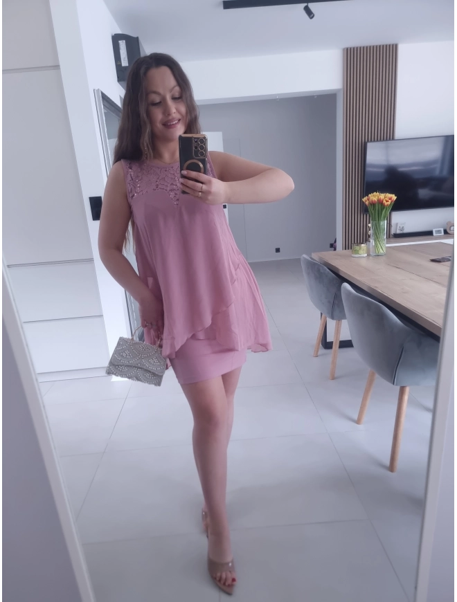 Sukienka BLANCA oversize mini elegancka róż