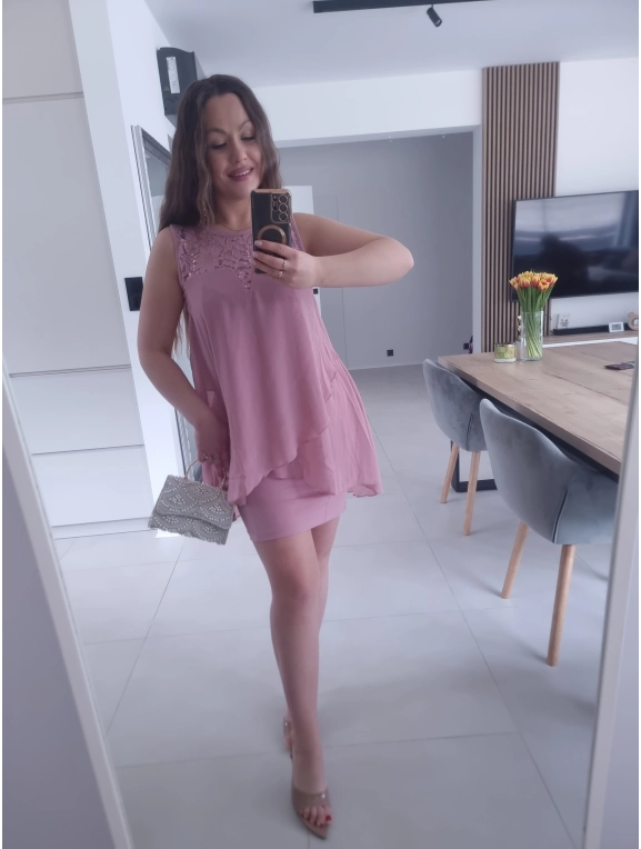 Sukienka BLANCA oversize mini elegancka róż