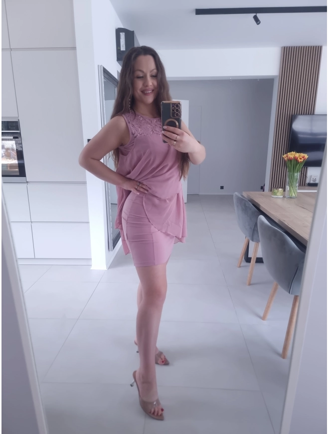 Sukienka BLANCA oversize mini elegancka róż