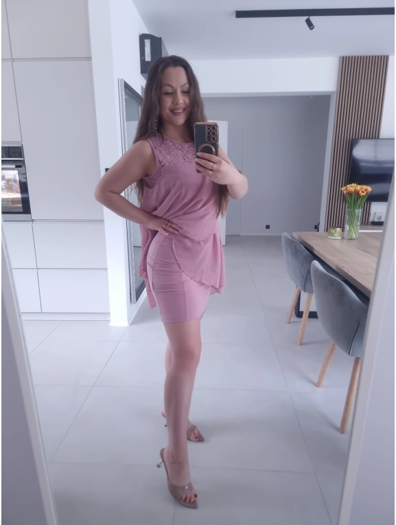 Sukienka BLANCA oversize mini elegancka róż