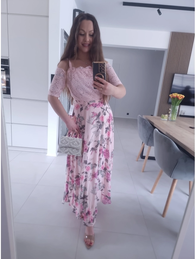 Sukienka PAULA MAXI koronkowa w kwiaty