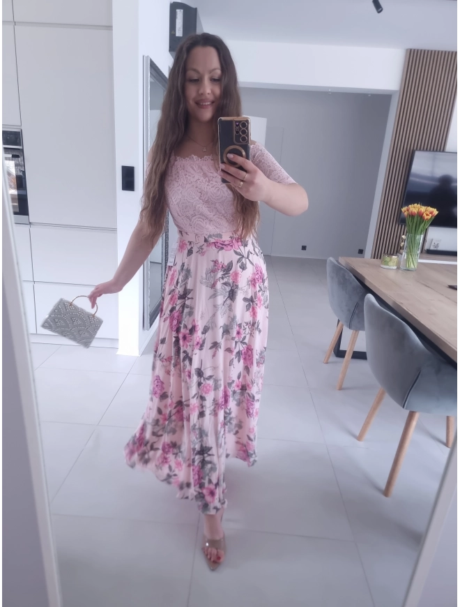 Sukienka PAULA MAXI koronkowa w kwiaty