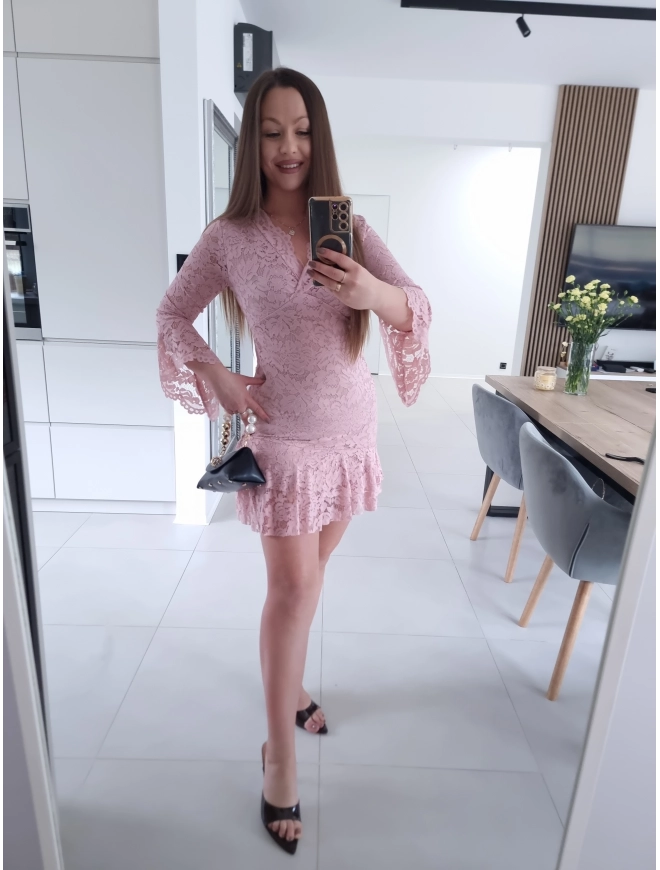 Sukienka koronkowa TESA ROŻ mini XS S M