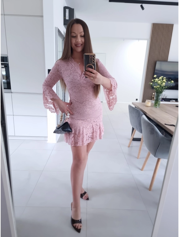 Sukienka koronkowa TESA ROŻ mini XS S M