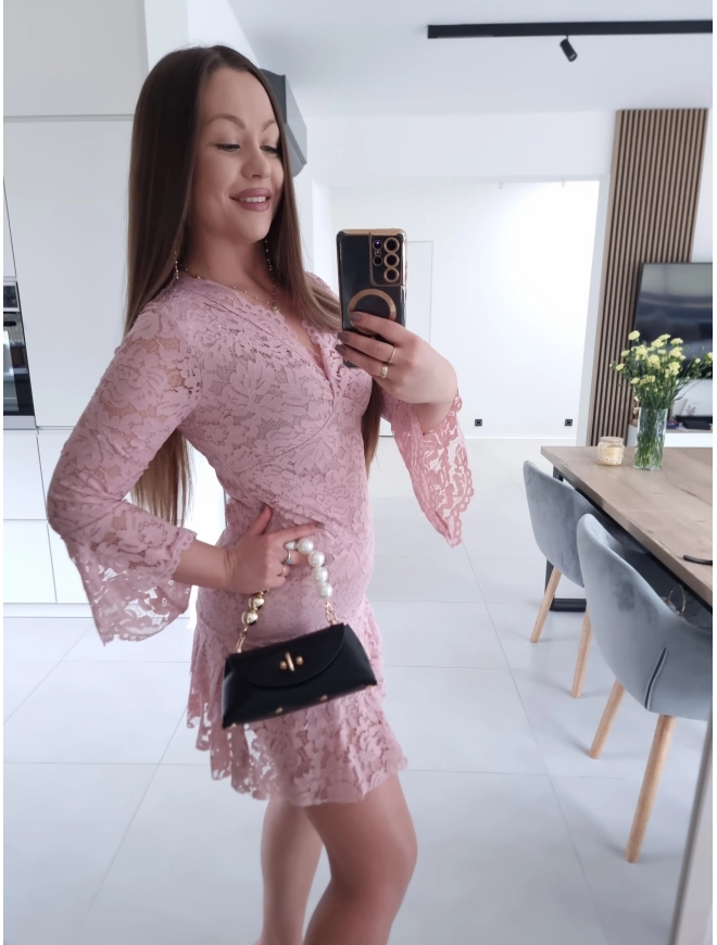 Sukienka koronkowa TESA ROŻ mini XS S M