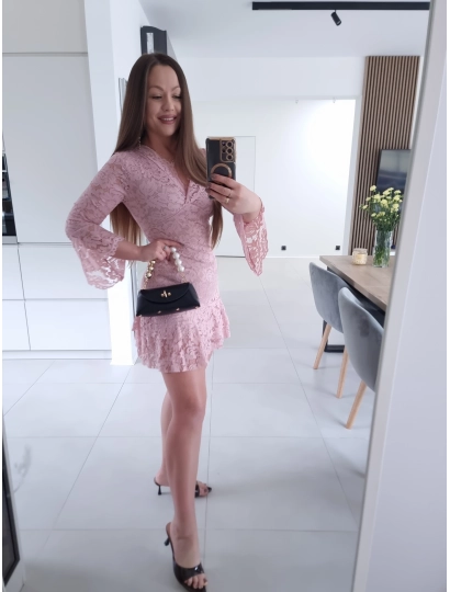 Sukienka koronkowa TESA ROŻ mini XS S M