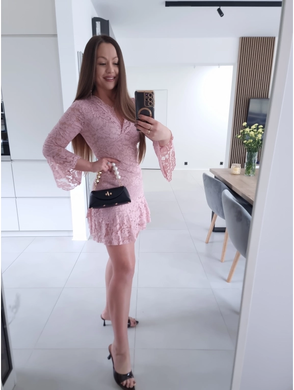 Sukienka koronkowa TESA ROŻ mini XS S M