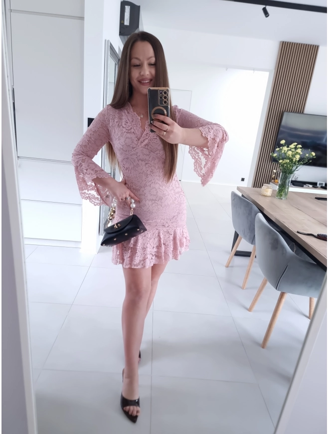 Sukienka koronkowa TESA ROŻ mini XS S M