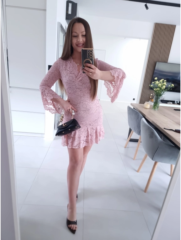 Sukienka koronkowa TESA ROŻ mini XS S M