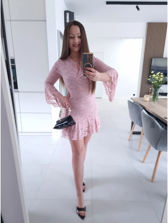 Sukienka koronkowa TESA ROŻ mini XS S M