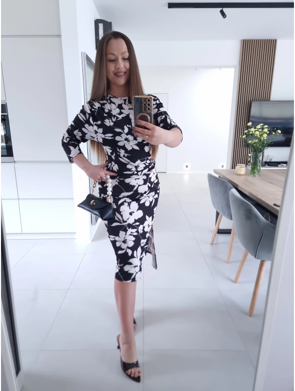 Sukienka GLORIA marszczona midi z rozcieciem