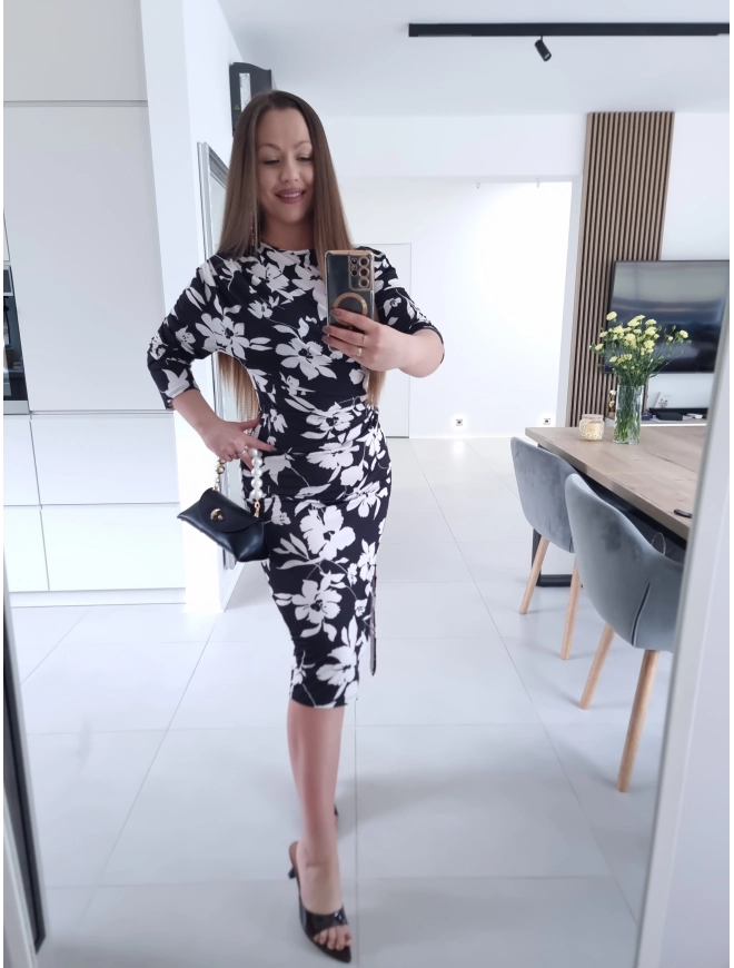 Sukienka GLORIA marszczona midi z rozcieciem