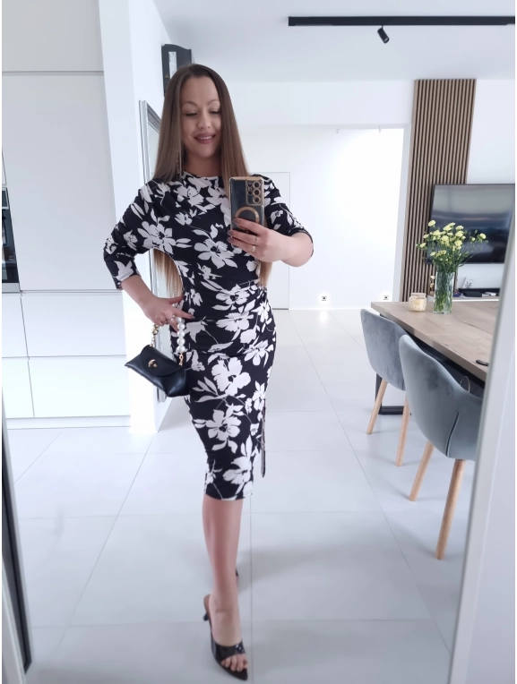 Sukienka GLORIA marszczona midi z rozcieciem