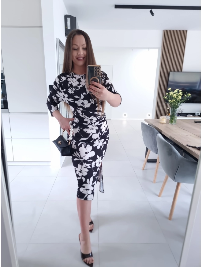 Sukienka GLORIA marszczona midi z rozcieciem