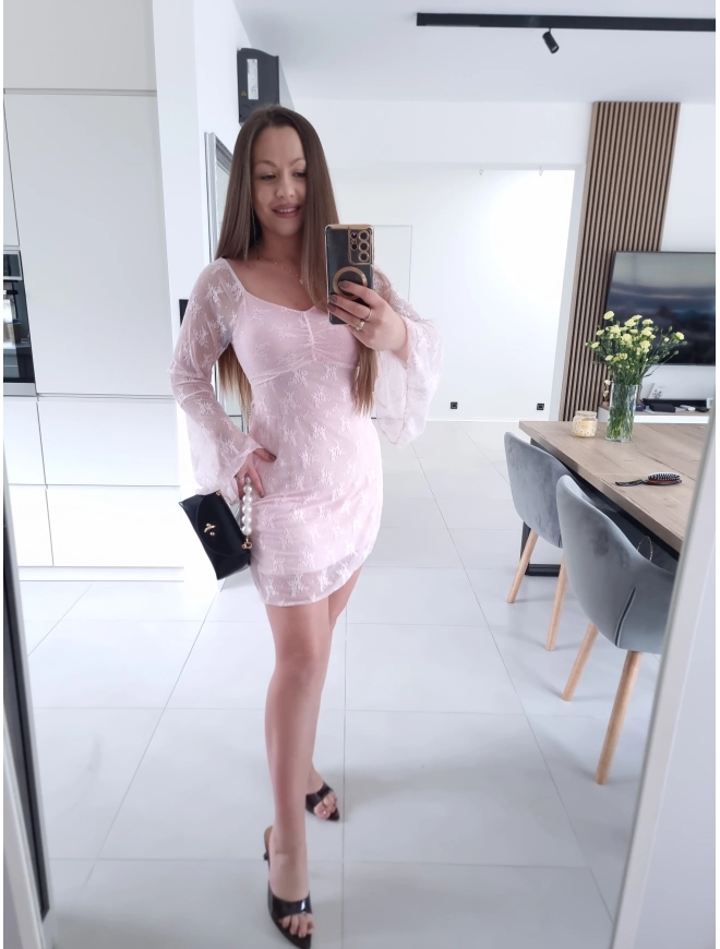 Sukienka ROXANA róż koronka mini