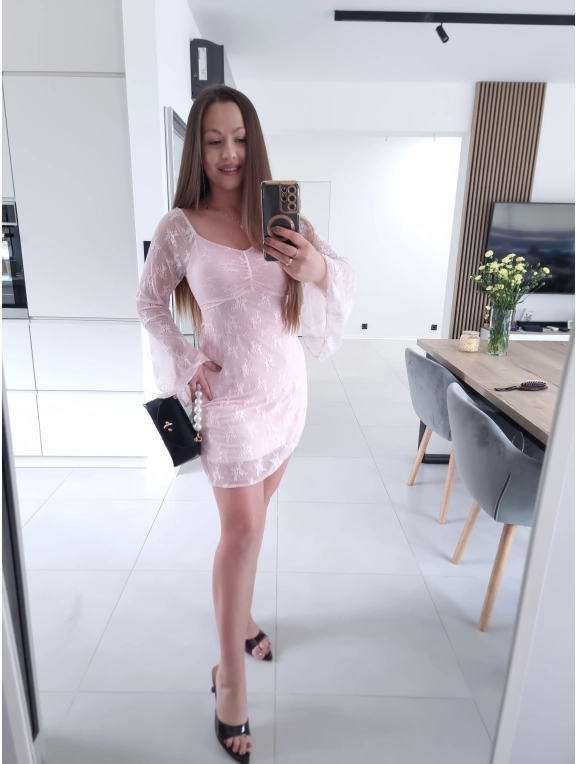 Sukienka ROXANA róż koronka mini