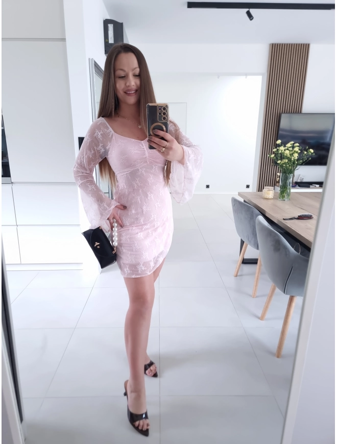 Sukienka ROXANA róż koronka mini