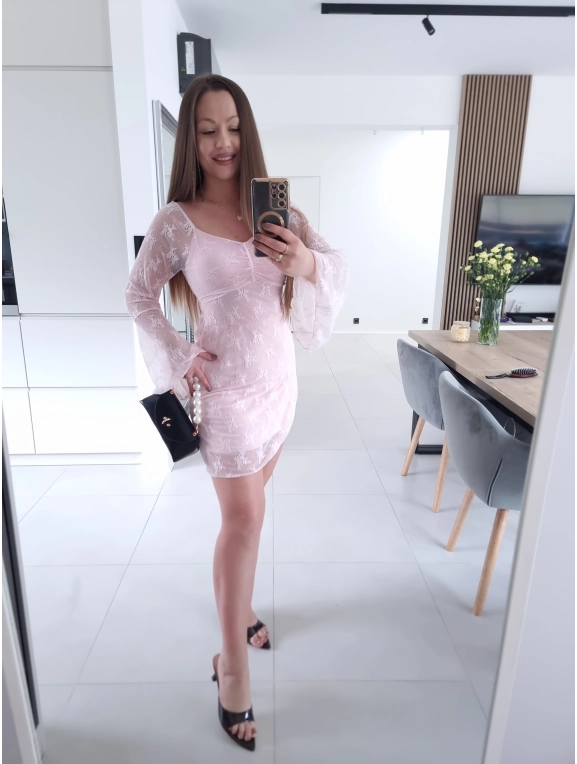 Sukienka ROXANA róż koronka mini