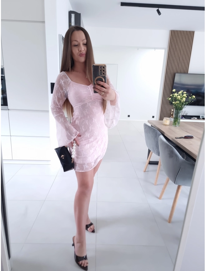 Sukienka ROXANA róż koronka mini