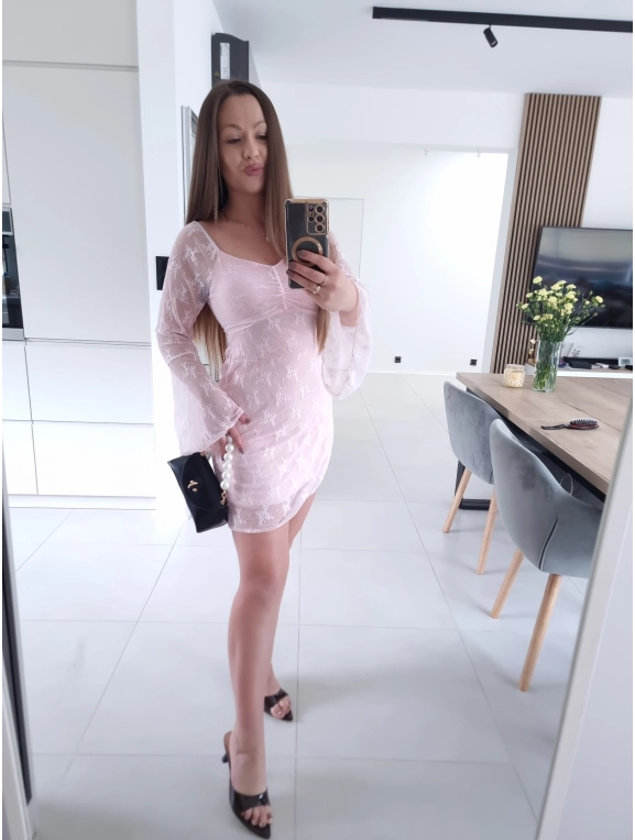 Sukienka ROXANA róż koronka mini