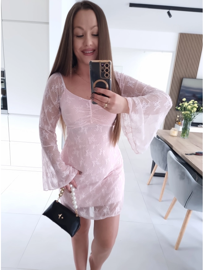 Sukienka ROXANA róż koronka mini