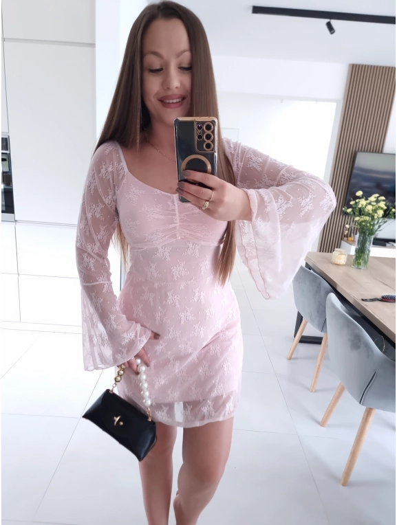 Sukienka ROXANA róż koronka mini