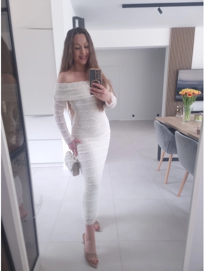 Sukienka maxi haftowana kremowa SELENA