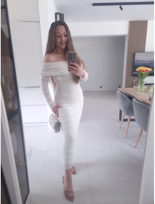 Sukienka maxi haftowana kremowa SELENA