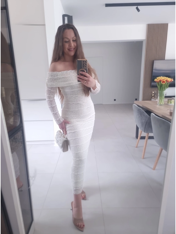 Sukienka maxi haftowana kremowa SELENA