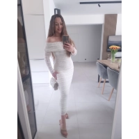 Sukienka maxi haftowana kremowa SELENA