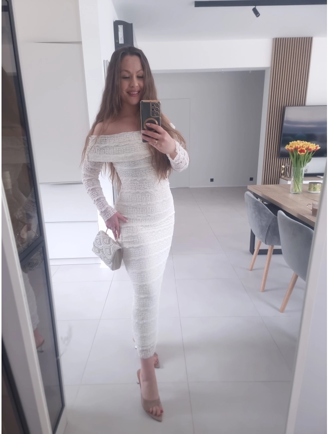 Sukienka maxi haftowana kremowa SELENA