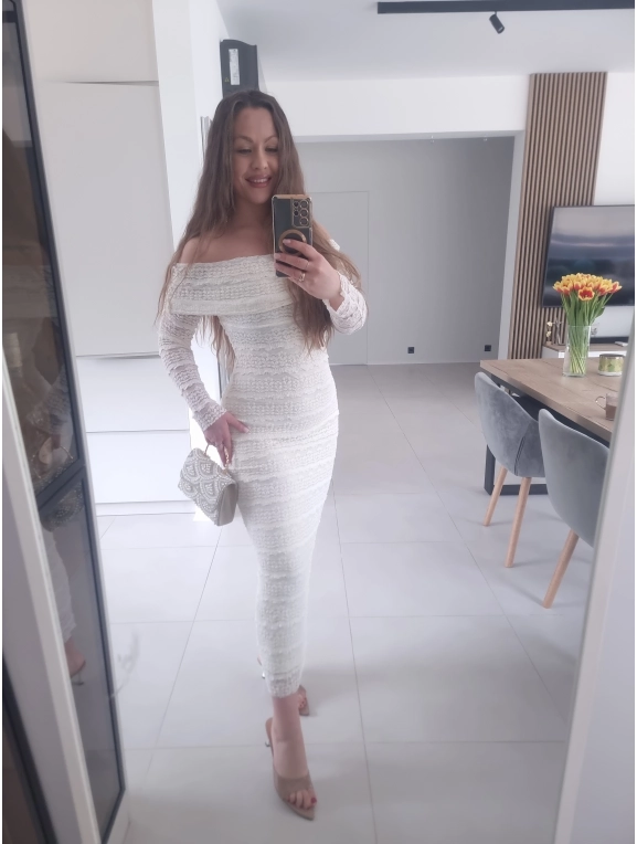 Sukienka maxi haftowana kremowa SELENA