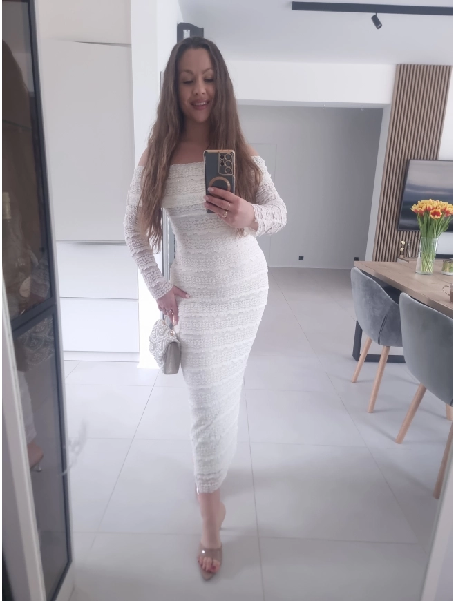 Sukienka maxi haftowana kremowa SELENA