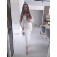 Sukienka maxi haftowana kremowa SELENA