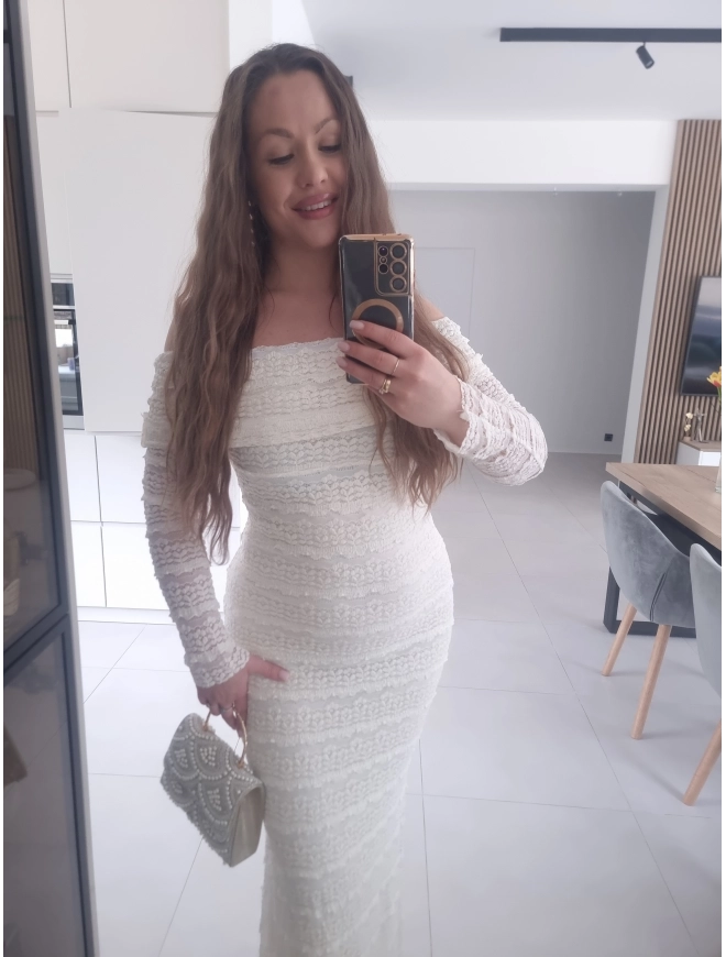 Sukienka maxi haftowana kremowa SELENA