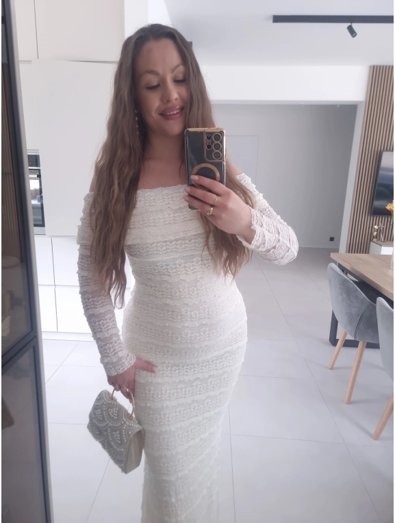 Sukienka maxi haftowana kremowa SELENA