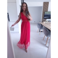 Sukienka DORIA RED elegancka czerwona maxi siatka S M L