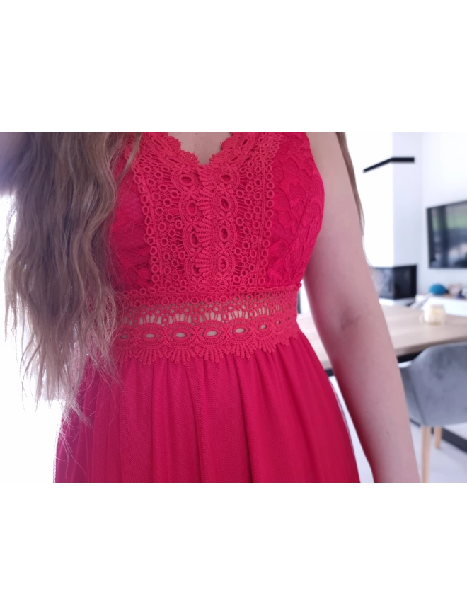 Sukienka DORIA RED elegancka czerwona maxi siatka S M L