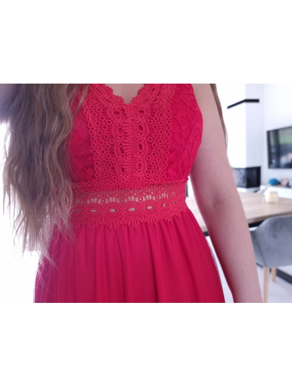 Sukienka DORIA RED elegancka czerwona maxi siatka S M L