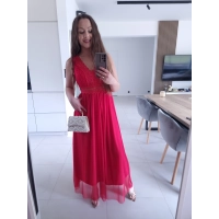 Sukienka DORIA RED elegancka czerwona maxi siatka S M L