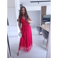 Sukienka DORIA RED elegancka czerwona maxi siatka S M L